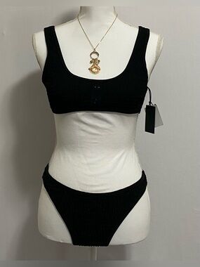 Kendall & Kylie Black Smocked Bikini Set